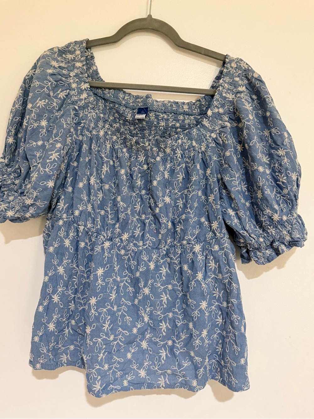 Old Navy Blue Floral Embroidered Peasant Blouse